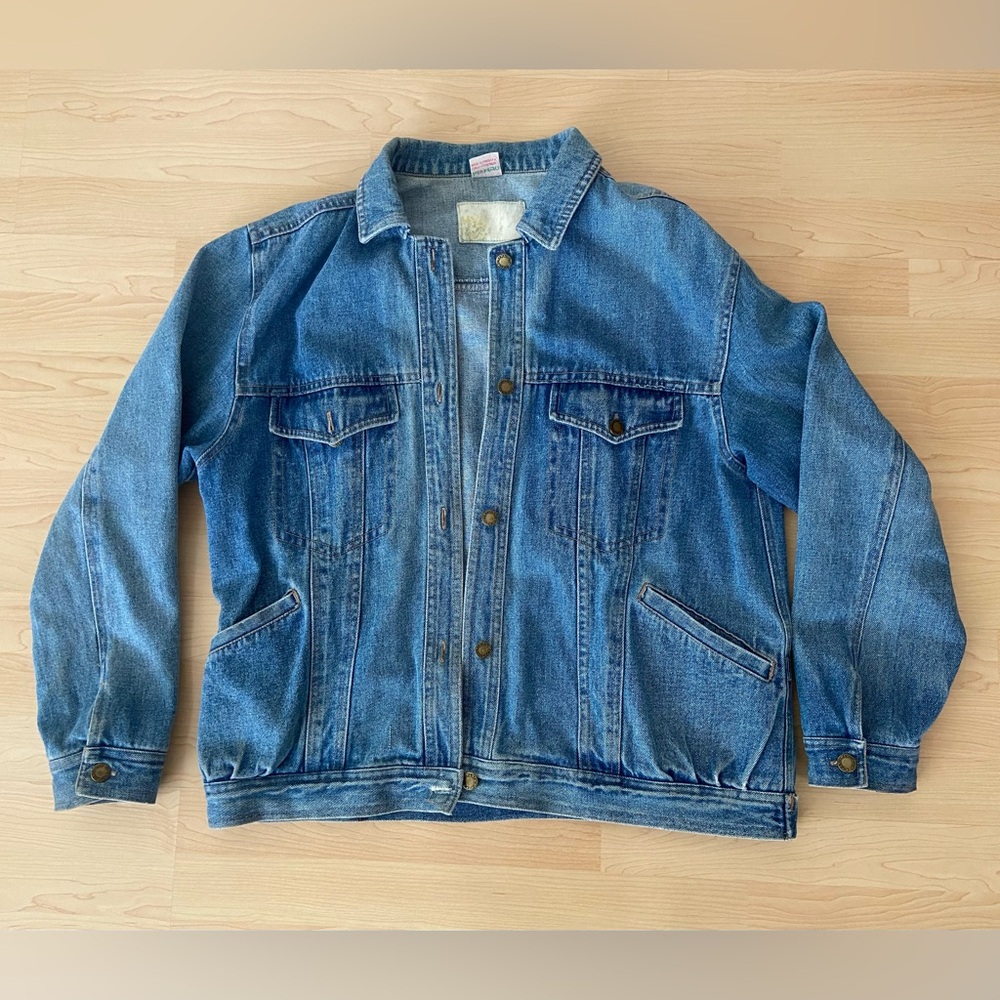 Vintage Pentimento Denim Jacket Blue Jean Elastic Cinched Waist Oversized Large